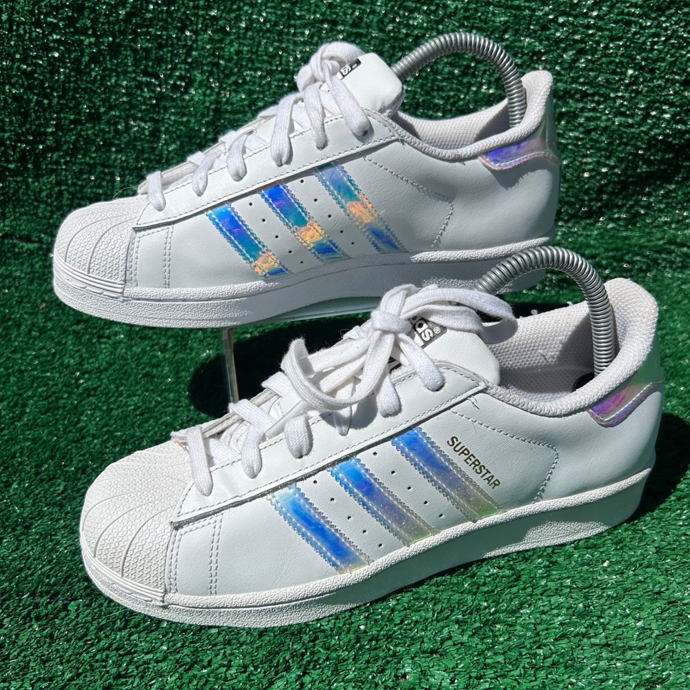 Adidas Superstar White Holographic Iridescent Sneakers AQ6278 Womens 6